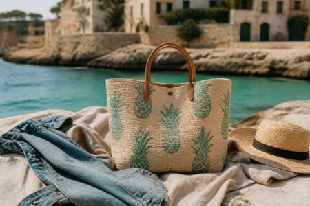 Bolso de rafia con print de piña en salida de verano