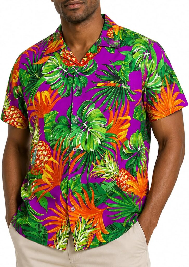 Camisa hawaiana con piñas y hojas