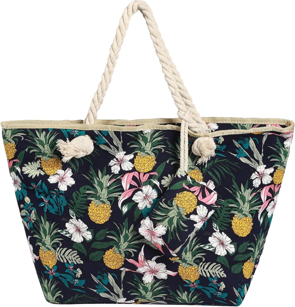 Bolso de playa grande con cremallera y motivo piña