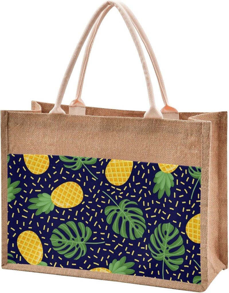 Bolso de yute con estampado de piña